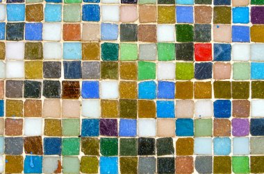 Çok renkli seramik karolar yakın çekim. Parlak arka plan, kopyalama alanı.