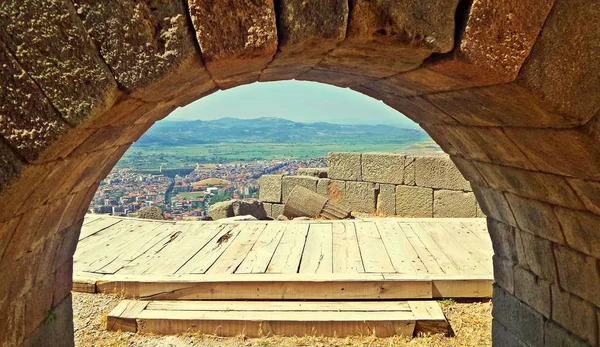 Vue Depuis Les Montagnes Ancienne Ville Bergama Sur Territoire Turquie — Photo