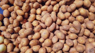 Dükkanda ya da pazarda taze patates çubukları var. Yakın plan..