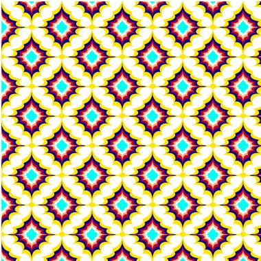 Dikişsiz desen geometrik desen sarı çiçek deseni mor ve mor