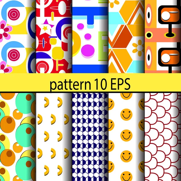 Set Patterned Backgrounds Seamless Geometric Shapes Abstract Patterns Bright Colors — Stock Photo, Image