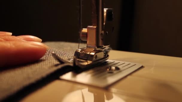 Girl Sews Sewing Machine Hands Visible — Stock Video