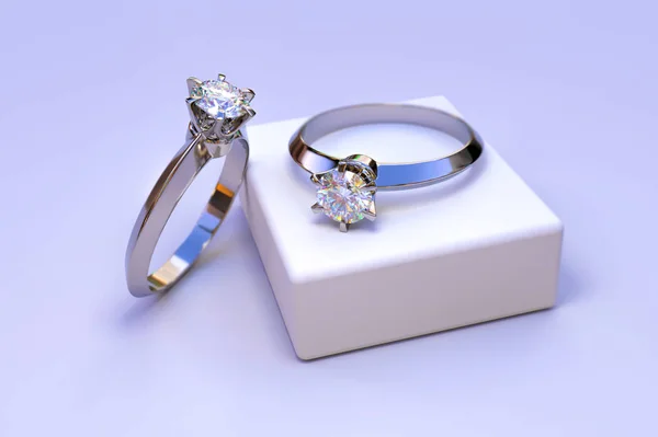 Anello Diamante Sfondo Chiaro Con Stand Rendering — Foto Stock