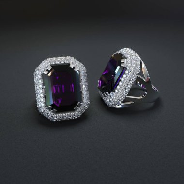 değerli taşlar 3d render ile kadın yüzük