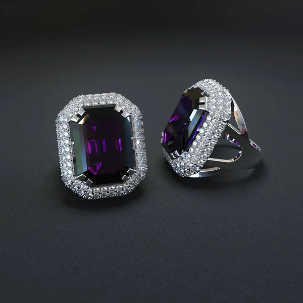 women's ring with precious stones 3D rendering