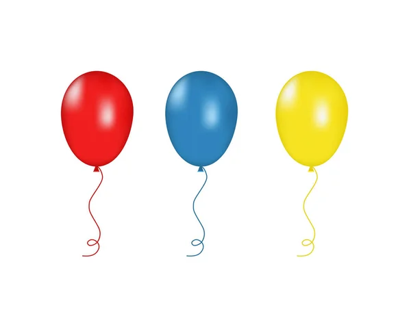 Balões vermelhos, azuis e amarelos isolados. Ilustração vetorial — Vetor de Stock