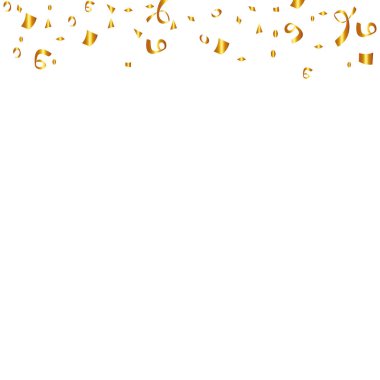 Beyaz arka plan üzerinde izole konfeti. Altın şeritler. Festival vektör çizim