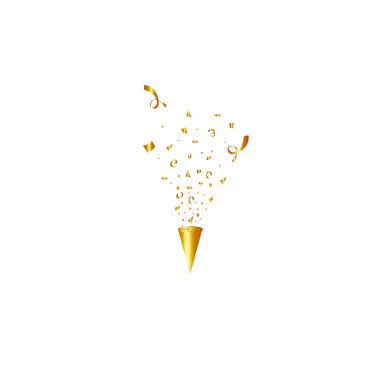 Parti popper izole. Altın konfeti. Vektör çizim. İyi ki doğdun kavramı