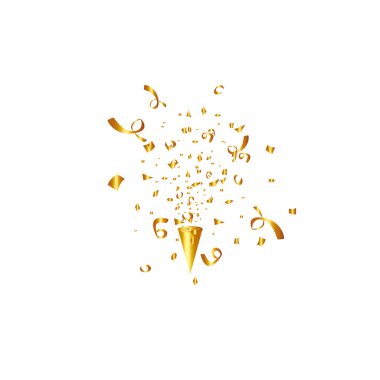 Parti popper izole. Altın konfeti. Vektör çizim. İyi ki doğdun kavramı