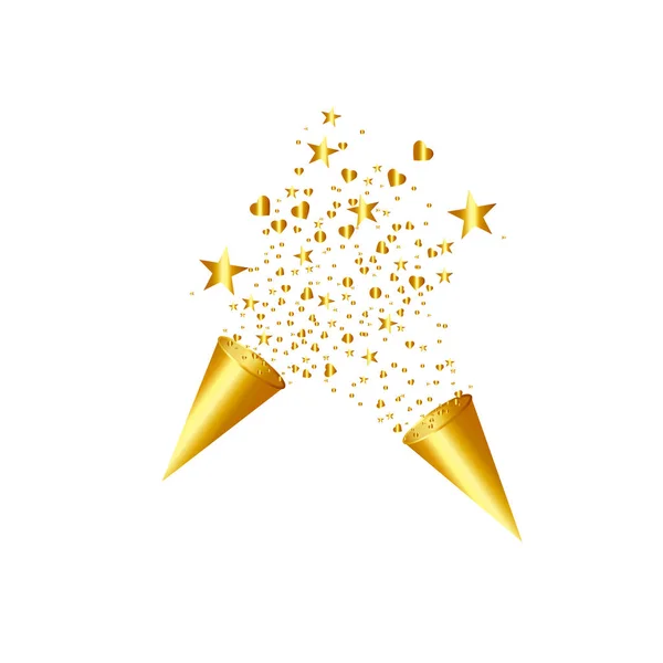 Fiesta popper aislado. Un confeti dorado. Ilustración vectorial. Feliz cumpleaños concepto — Vector de stock