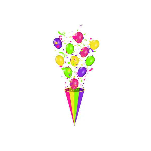 颜色组成的矢量逼真气球和五颜六色的五彩纸屑在白色背景上的夏至。气球被隔绝。生日贺卡或其他设计 — 图库矢量图片