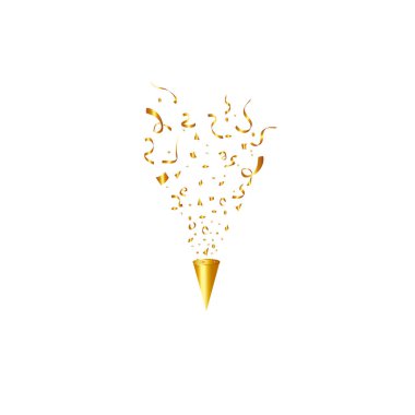 Parti popper izole. Altın konfeti. Vektör çizim. İyi ki doğdun kavramı. Festival vektör çizim.