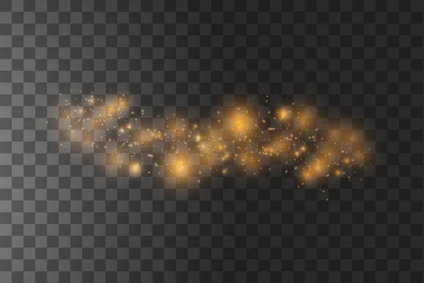 The dust is yellow. yellow sparks and golden stars shine with special light. Vector sparkles on a transparent background. Christmas light effect. Sparkling magical dust particles.