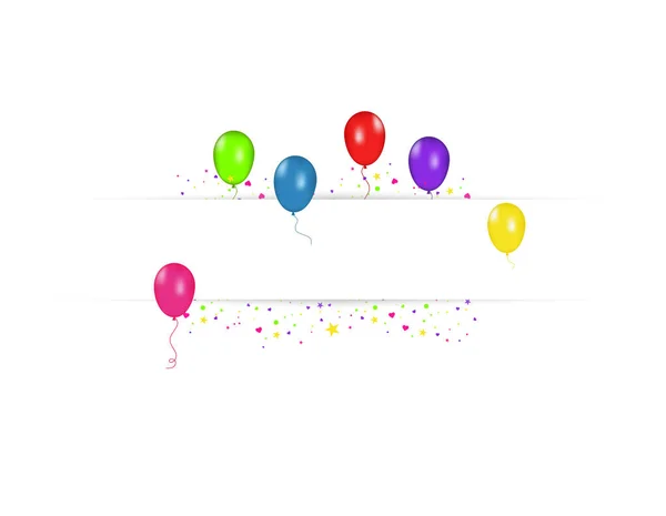 空白横幅与颜色气球查出在白色背景 向量节日背景 生日快乐的概念 — 图库矢量图片