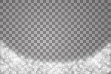 Şeffaf arkaplanda ışıklar. Sihirli kavram. Vektör beyaz parıltı dalgası soyut illüstrasyon. Beyaz yıldız tozu izleri izole edilmiş parlayan parçacıklar