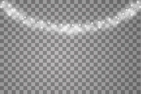 Luces sobre fondo transparente. Concepto mágico. Ilustración abstracta de onda de brillo blanco vectorial. Estrella blanca polvo rastro partículas chispeantes aislados — Archivo Imágenes Vectoriales