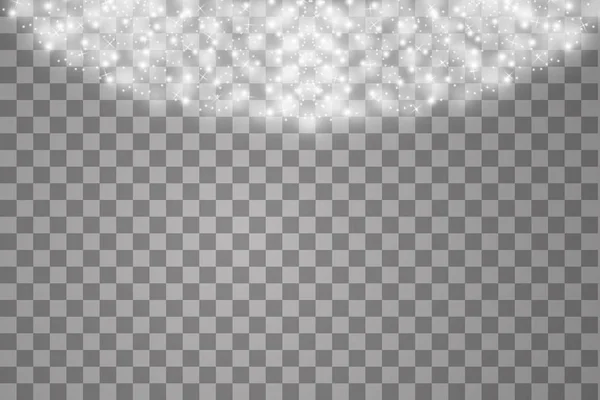 Φώτα σε διαφανές φόντο. Μαγική ιδέα. Διάνυσμα λευκό glitter κύμα αφηρημένη εικόνα. Λευκό αστέρι σκόνη ίχνος αφρώδη σωματίδια απομονωμένα — Διανυσματικό Αρχείο