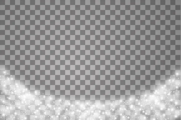 Φώτα σε διαφανές φόντο. Μαγική ιδέα. Διάνυσμα λευκό glitter κύμα αφηρημένη εικόνα. Λευκό αστέρι σκόνη ίχνος αφρώδη σωματίδια απομονωμένα — Διανυσματικό Αρχείο
