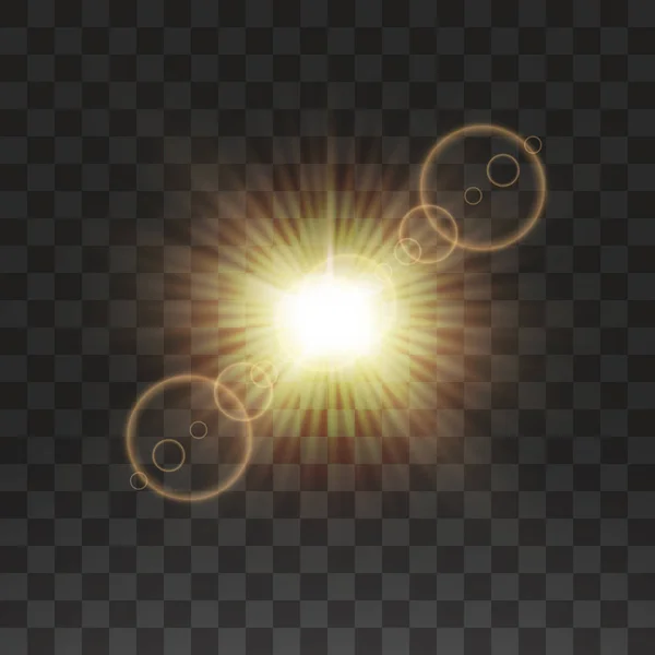 Vector transparentes Sonnenlicht spezielle Linse Flare Lichteffekt. Sonnenblitz mit Strahlen und Scheinwerfern — Stockvektor