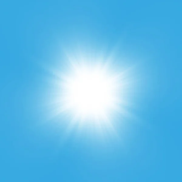 Glow light effect. Starburst with sparkles on blue background. Vector illustration. Sun — Stock Vector