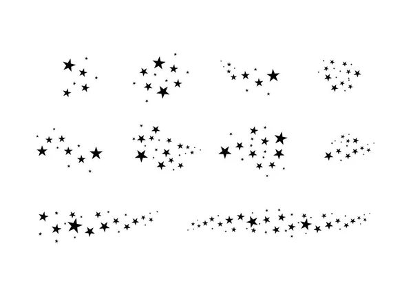 Conjunto de estrellas fugaces. Nube de estrellas aisladas sobre fondo blanco. Ilustración vectorial. Meteoroide, cometa, asteroide, estrellas — Vector de stock