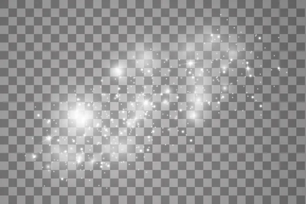透明背景下的灯。神奇的概念。矢量白光波抽象图解.白星尘迹闪烁的粒子隔离 — 图库矢量图片