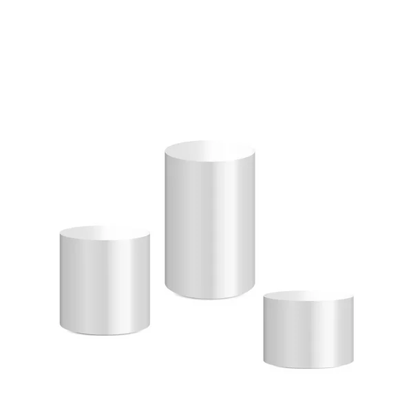 Supporto cilindro bianco isolato su fondo bianco. Piattaforma, podio per pubblicizzare vari oggetti. Illustrazione vettoriale — Vettoriale Stock