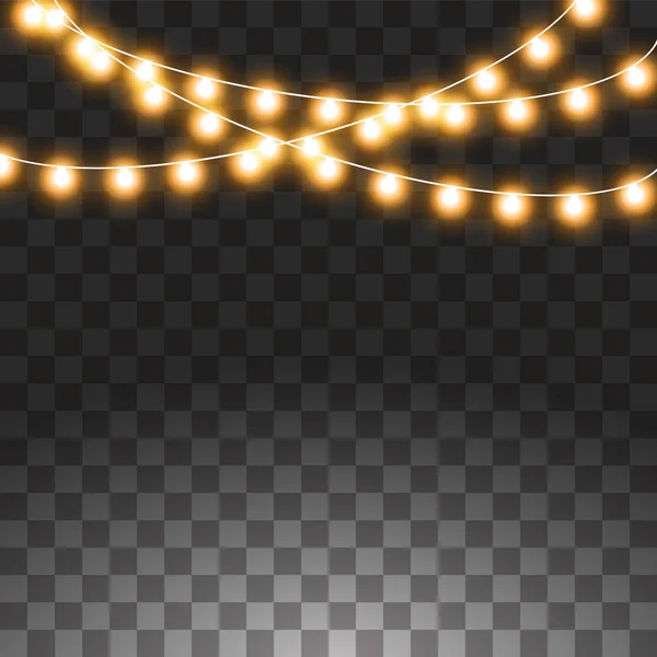 Weihnachtsbeleuchtung isoliert auf transparentem Hintergrund. Set goldener Weihnachtsgirlanden. Vektorillustration — Stockvektor
