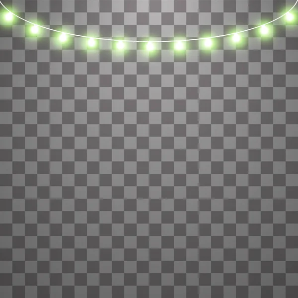Luces de Navidad aisladas sobre fondo transparente. Conjunto de guirnalda brillante de Navidad verde. Ilustración vectorial — Vector de stock