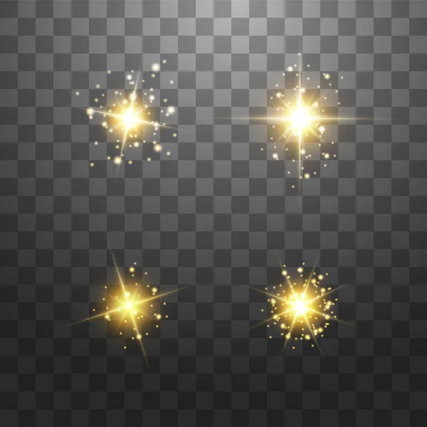 The dust is yellow. yellow sparks and golden stars shine with special light. Vector sparkles on a transparent background. Christmas light effect. Sparkling magical dust particles — Stock Vector