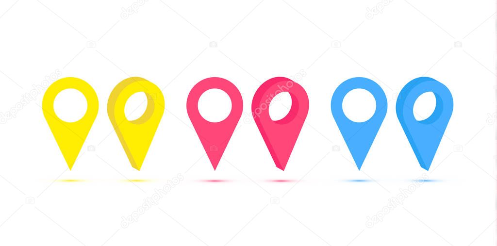 Vector set of realistic isolated map pins on the white background. Concept of navigation, transportation, delivery and journey