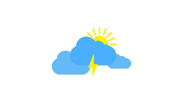 Ícone de sinal do tempo ensolarado no fundo branco. Amarelo sol e nuvem e relâmpago ilustração —  Vetores de Stock