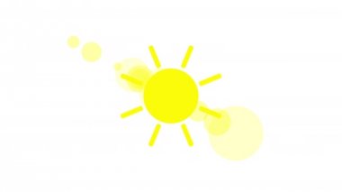 Beyaz arkaplanı olan günışığı simgesi animasyonu. Simge tasarımı. Video animasyonu. Parlak Güneş İzole Çizgi Film Canlandırması