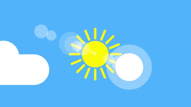 Zon en wolk pictogram animatie met blauwe achtergrond. Pictogram ontwerp. Video animatie. Heldere zon geïsoleerde cartoon animatie — Stockvideo