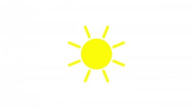 Beyaz arkaplanı olan günışığı simgesi animasyonu. Simge tasarımı. Video animasyonu. Parlak Güneş İzole Çizgi Film Canlandırması