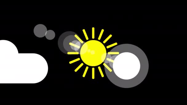 Animación de iconos de sol y nube con fondo negro. Animación con fondo transparente Alpha para facilitar su uso en su vídeo Formato: QuikTime. Canales: RGB Alpha. Códec de vídeo: Apple ProRes 4444 — Vídeos de Stock