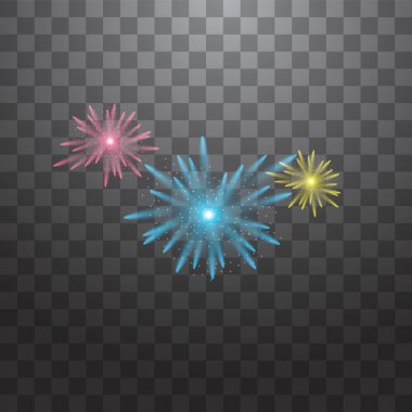 Parlayan havai fişekler. Çok renkli parlak havai fişek vektör koleksiyonu