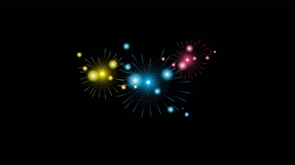 Fuochi d'artificio incandescenti. Collezione vettoriale di fuochi d'artificio luminosi multicolore — Vettoriale Stock