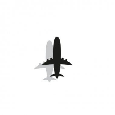 Uçak simgesi. Beyaz arka planda siyah düz vektör çizimi