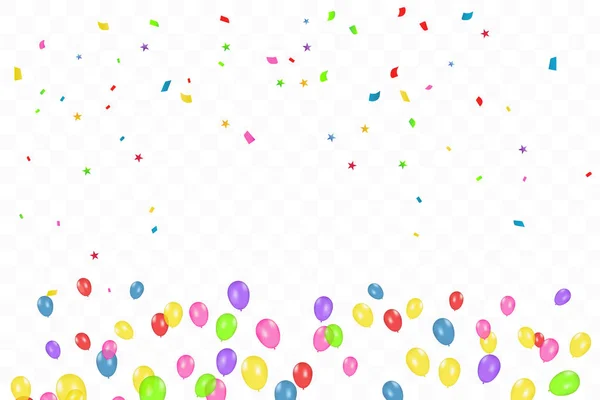 Πολύχρωμα χαρούμενα γενέθλια φόντο με μπαλόνια και κομφετί. Πάρτι εορτασμού. Πολύχρωμα. Διάνυσμα — Διανυσματικό Αρχείο