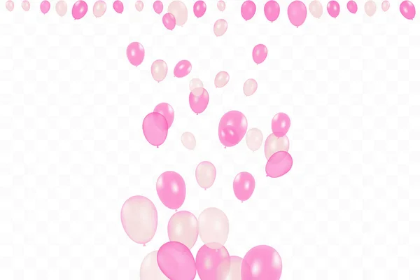 Girls birthday. Composition of vector realistic pink balloons isolated on transparent background. Balloons isolated. For Birthday greeting cards or other designs