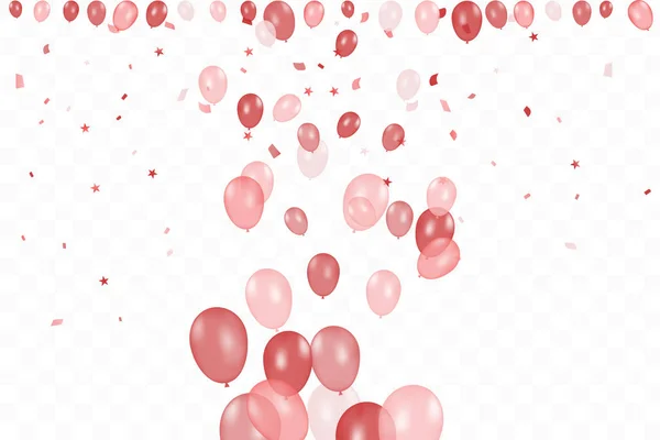 Anniversaire des filles. Joyeux anniversaire avec des ballons rouges et des confettis. Fête d'événement de célébration. Multicolore. Vecteur — Image vectorielle