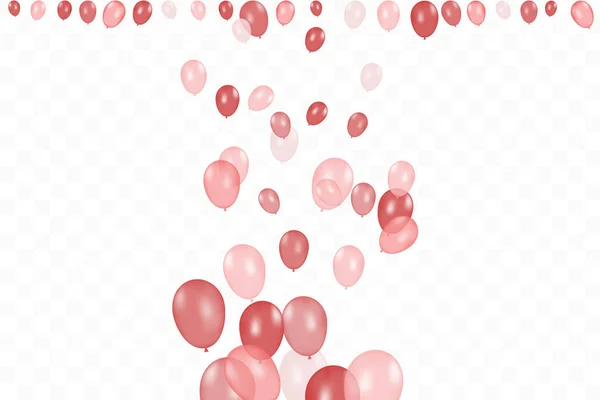 Girls birthday. Composition of vector realistic red balloons isolated on transparent background. Balloons isolated. For Birthday greeting cards or other designs — Stock Vector