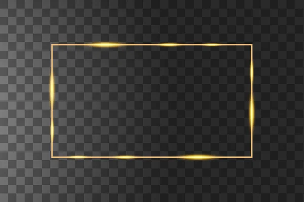 Vektor goldenen Rahmen mit Lichteffekten. Leuchtendes Rechteck-Banner. isoliert auf schwarzem transparentem Hintergrund. Vektorillustration — Stockvektor