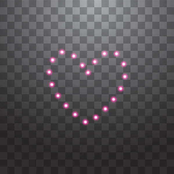 Herz der rosa Lampen auf transparentem Hintergrund. Valentin-Tageskarte. Herz mit der Aufschrift i love you. Vektorillustration — Stockvektor
