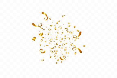 Konfeti şeffaf arka plan üzerinde izole. Altın kurdeleler. Şenlikli vektör illüstrasyon