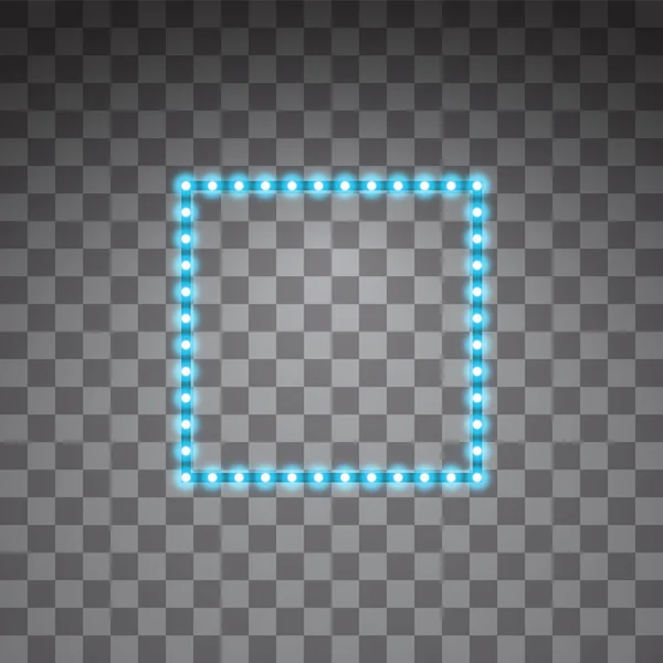 Cadre carré vectoriel mené bleu brillant, éclairage au néon sur fond transparent. Bandes carrées décoratives lumineuses de lampes écologiques à diode effet de lumière pour bannières, sites web — Image vectorielle