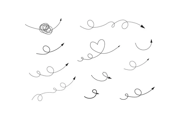 Conjunto de estilo desenhado à mão de setas abstratas para design de conceito. modelo de vetor para elemento de decoração. ilustração doodle —  Vetores de Stock