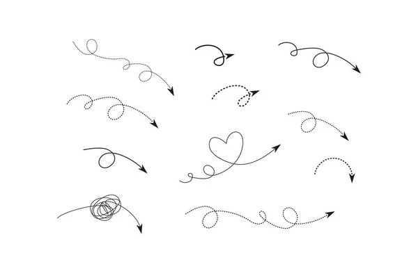 Conjunto de estilo desenhado à mão de setas abstratas para design de conceito. modelo de vetor para elemento de decoração. ilustração doodle —  Vetores de Stock