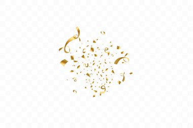 Konfeti şeffaf arka plan üzerinde izole. Altın kurdeleler. Şenlikli vektör illüstrasyon